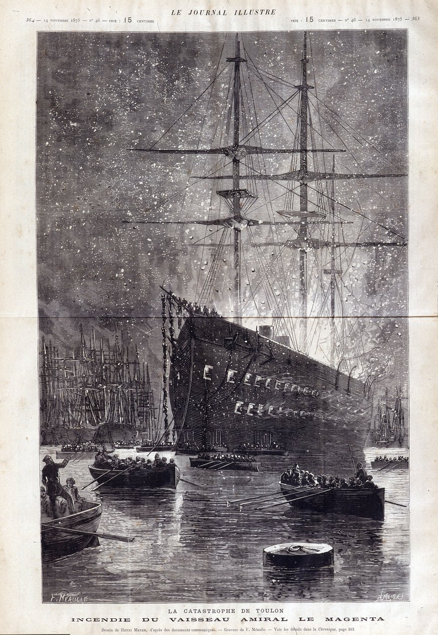 A touloni katasztrófa: a „” Le Magenta”” zászlóshajó tüze – a „” Le Journal Illustrousse”-ban, 1875 alkotó: Henri Meyer