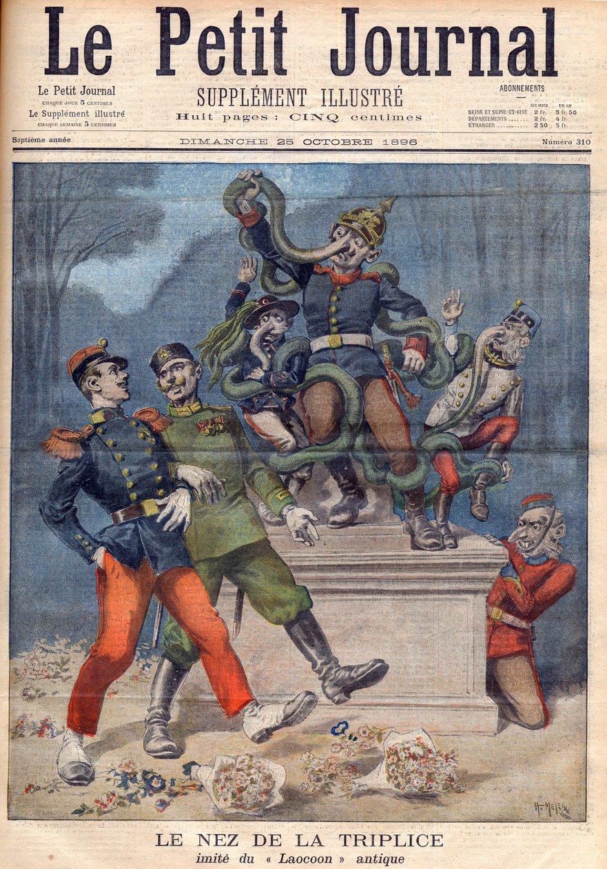 A Triplice orra Laocoon után. Németország, Ausztria, Olaszország, megelőzve a francia-orosz szövetséget a "Le Petit Journal", október 25. alkotó: Henri Meyer
