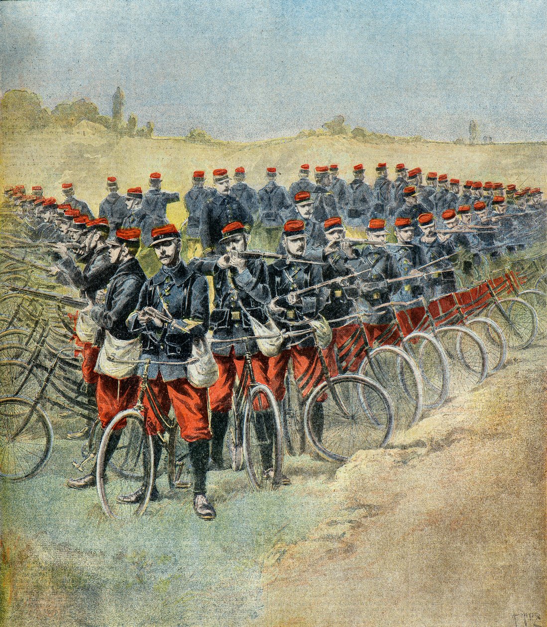 a francia hadsereg nagy manőverei: a compagnie cyclistes en carre alkotó: Henri Meyer