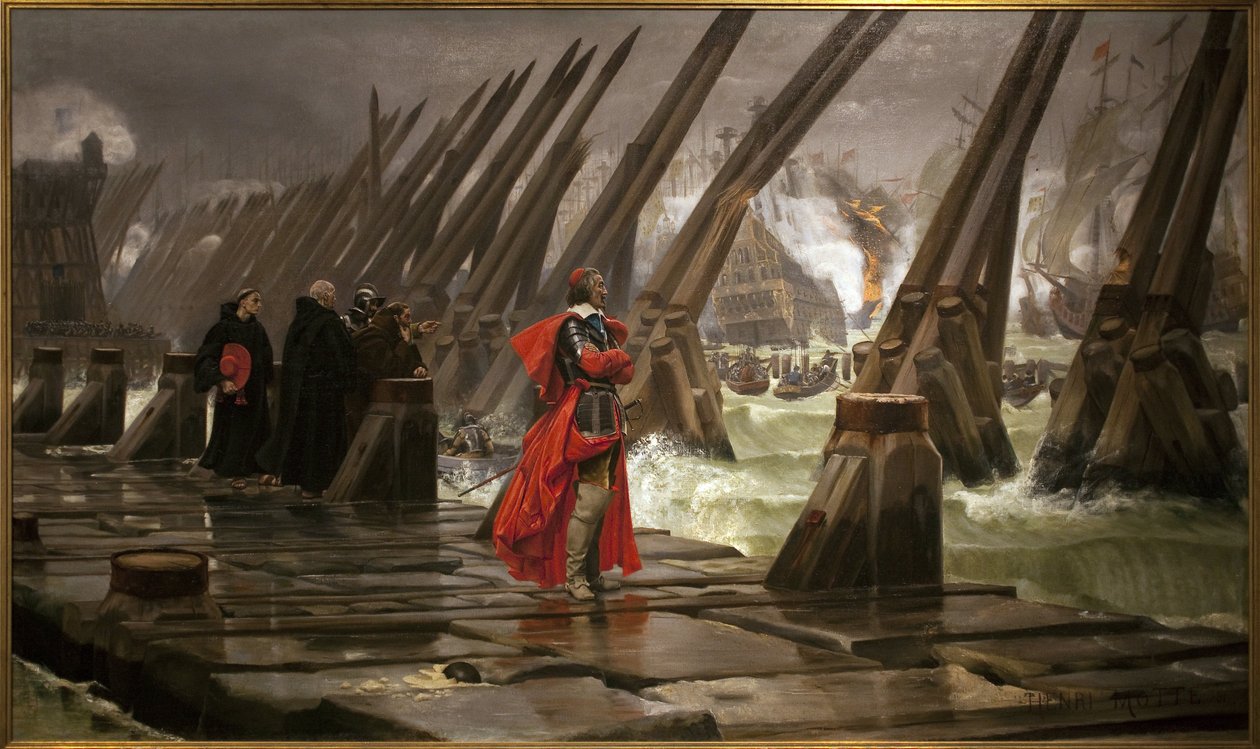 Richelieu a La Rochelle gátján, Henri Motte (1846-1922) festménye alkotó: Henri Paul Motte