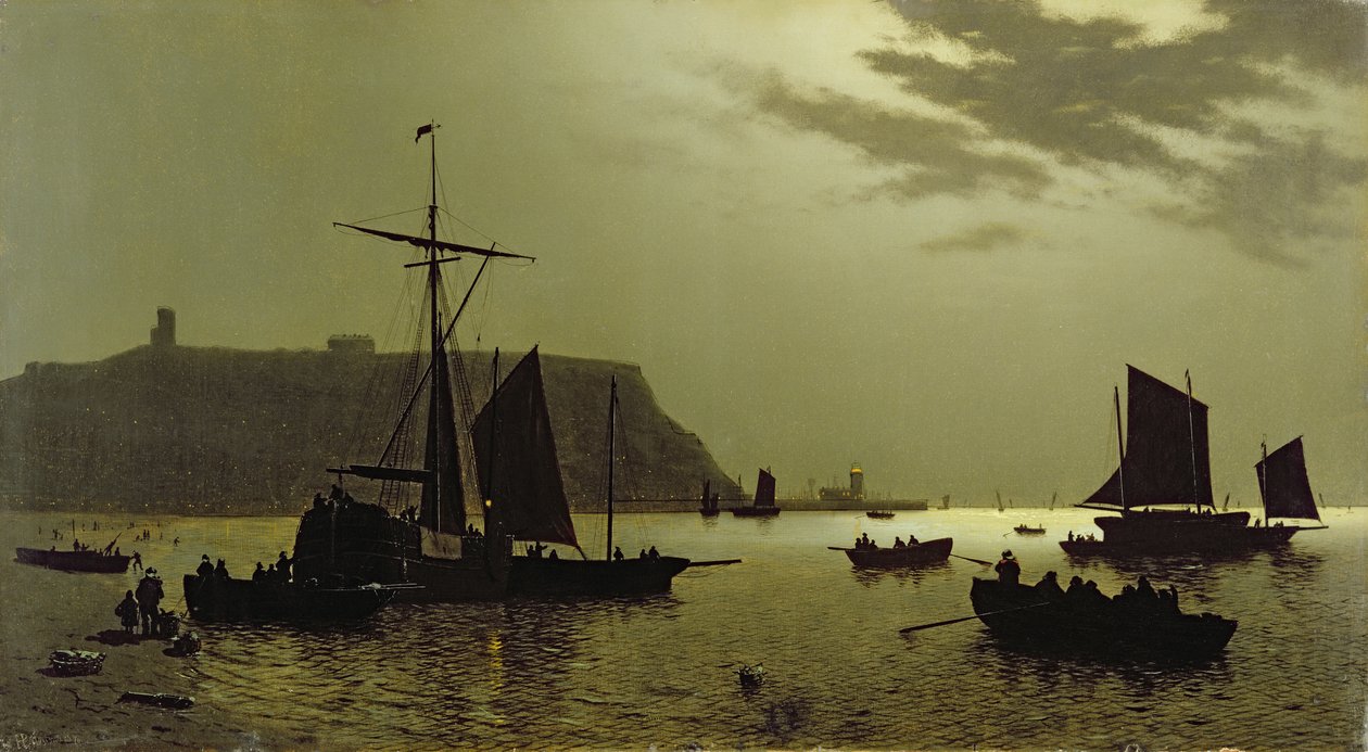 Scarborough Castle Hill and Harbour by Moonlight, 1876 alkotó: Henri Philippe Neumans