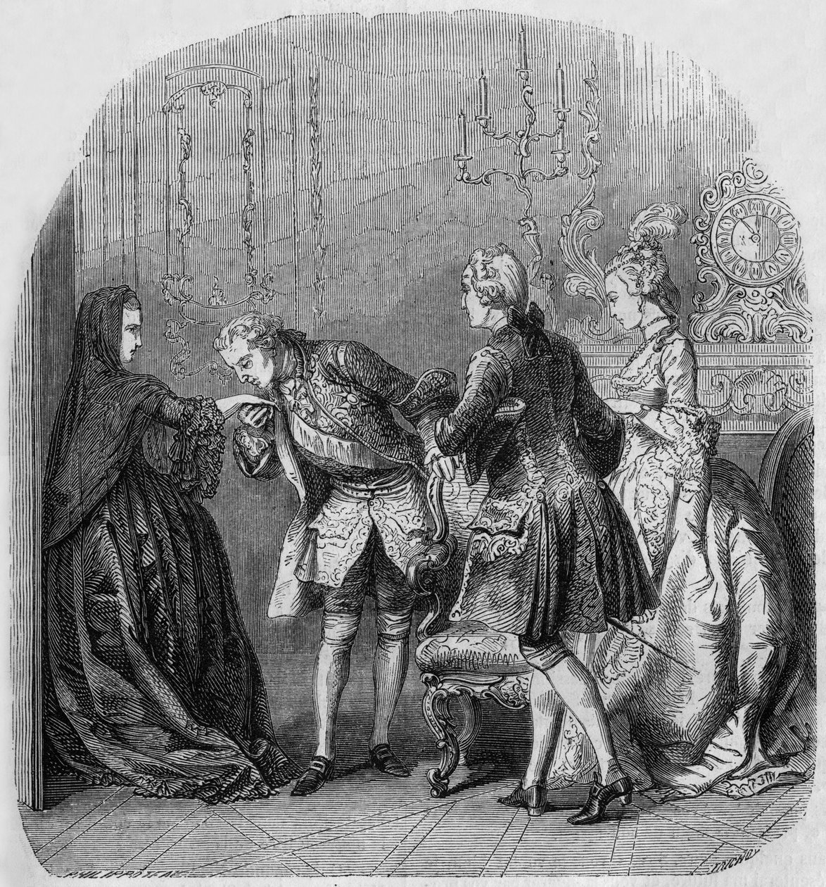 Lamballe hercegnője, XV. Lajos király, Lajos de Richelieu, Jeanne du Barry grófnő. alkotó: Henri Philippoteaux