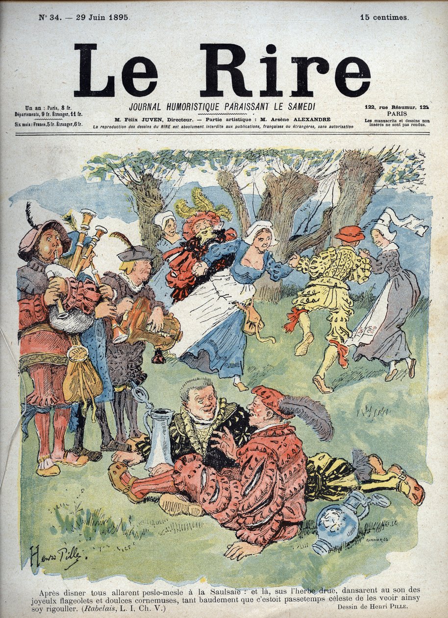 Vidéki szórakozás – Charles Henri Pille (1844-1897) humoros rajza, amely Rabelais „Gargantua” című szakaszát illusztrálja. „The Laughs”, június 29 alkotó: Henri Pille