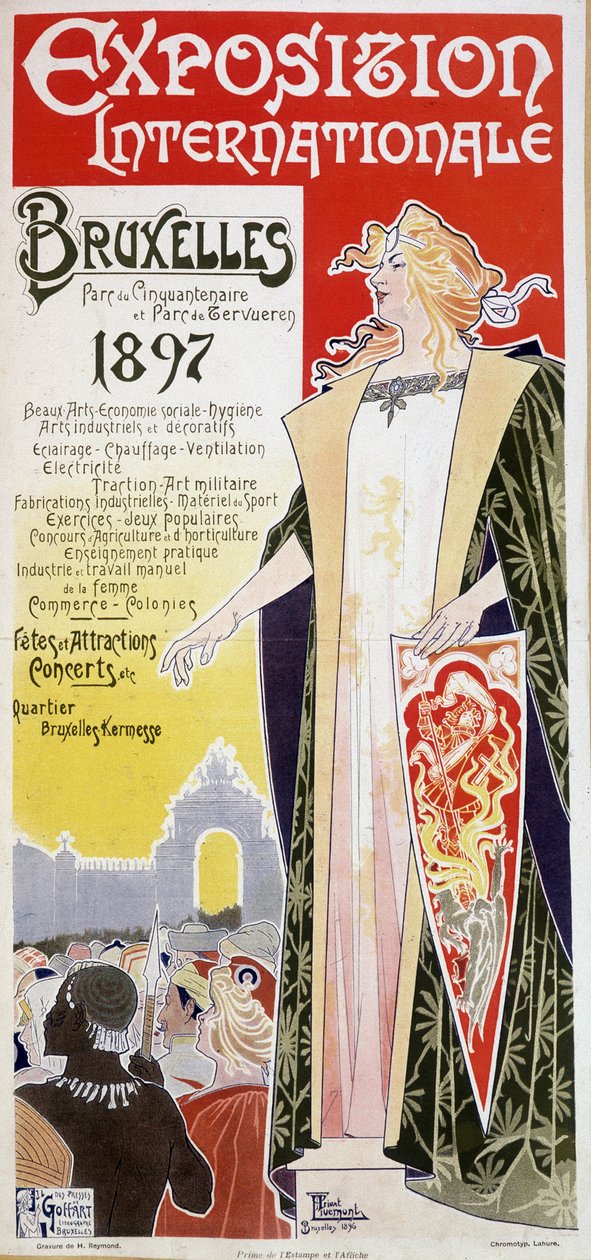 Az 1897-es brüsszeli nemzetközi kiállítás plakátja, Henri Privat Antoine Theodore Livemont (néha Privat-Livemont néven) (1861-1936) alkotó: Henri Henri Antoine Théodore Livemont