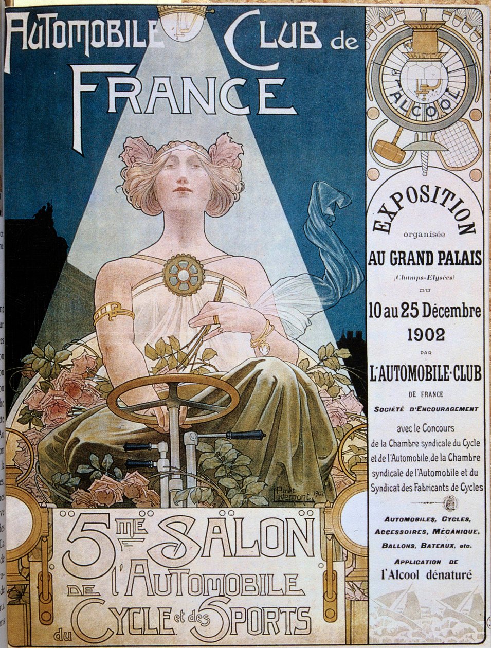 Az Automobile Club de France plakátja az 5. Autószalonon a Grand Palais de Parisban 1902-ben, illusztráció: Henri Privat-Livemont (1861-1936), Versailles, Városi Könyvtár - Az Automobile Club de France plakátja az 5. Autószalonon nál nél alkotó: Henri Henri Antoine Théodore Livemont