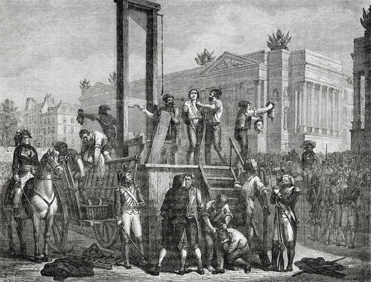 Robespierre és követőinek kivégzése 1794-ben, Jonnard metszete. alkotó: Henri Renaud
