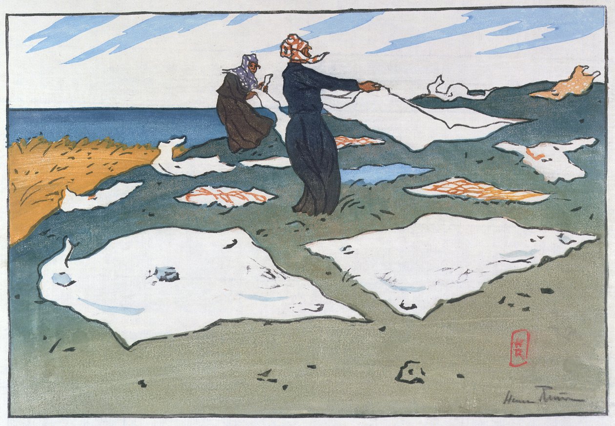 Breton mosók a tengernél, 1900 körül (színes litó) alkotó: Henri Rivière