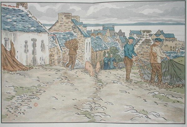 Breton halászok rendezgetik hálóikat alkotó: Henri Rivière