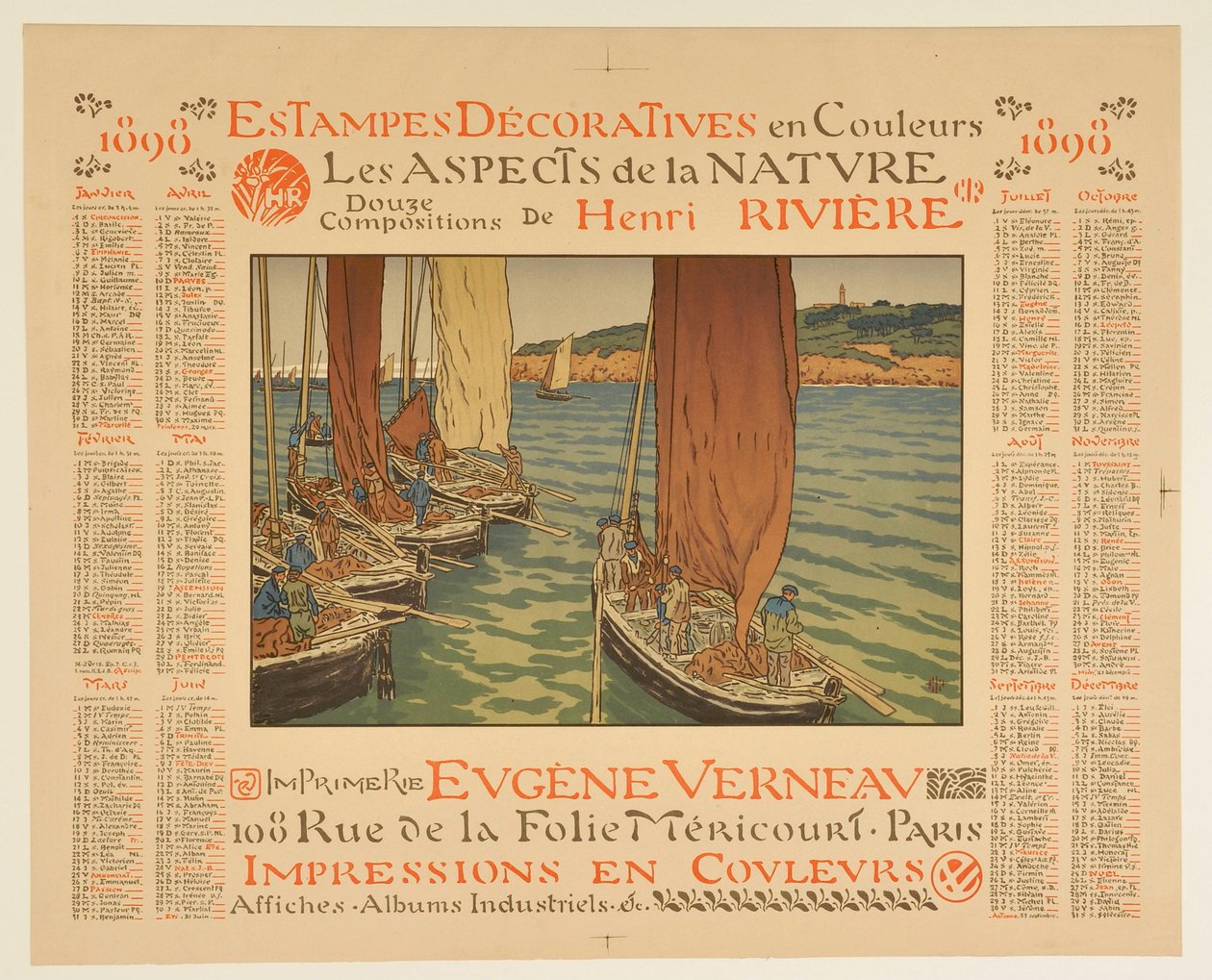 Kalender für 1898: Dekorative Drucke in Farben, Die Aspekte der Natur, zwölf Kompositionen von Henri Rivière alkotó: Henri Rivière