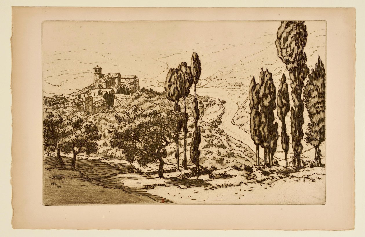 [Az assisi bazilika a La Rocca felől nézve] alkotó: Henri Rivière