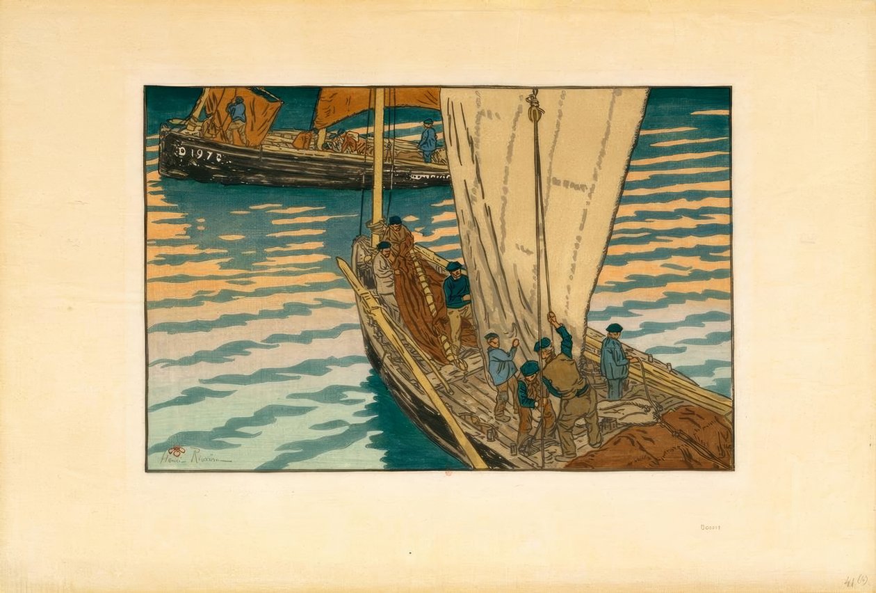 Szardíniahajók indulása Tréboulból alkotó: Henri Rivière