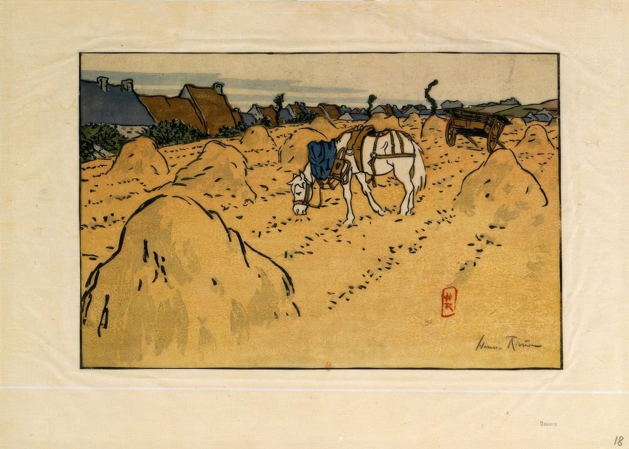 Egy ló és La Chapelle falu (Saint-Briac) alkotó: Henri Rivière