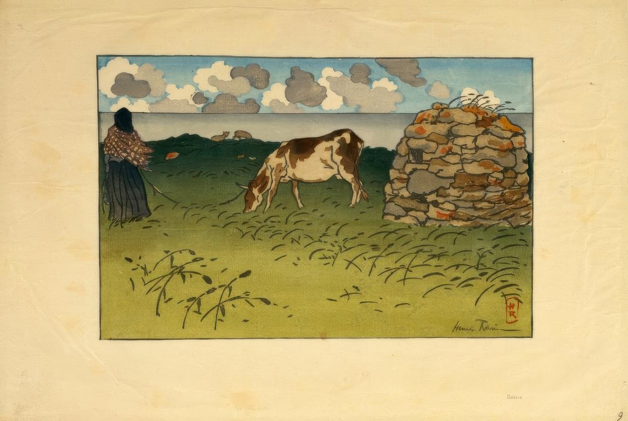 Egy nő és egy tehén, Pointe de la Haye (Saint-Briac) alkotó: Henri Rivière