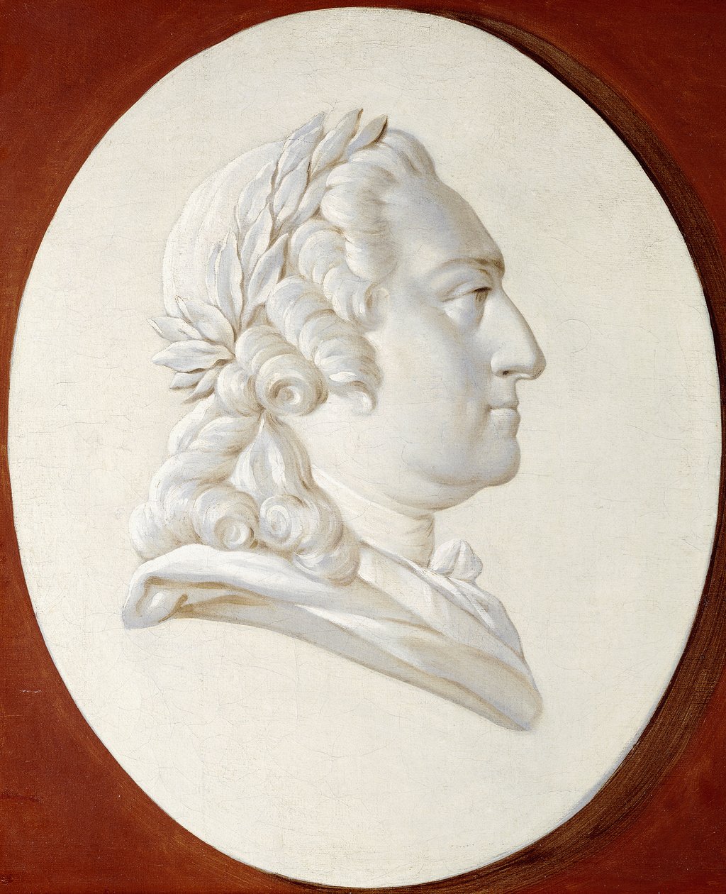 XV. Lajos király portréja, mellig érő, festett oválisban, Trompe l