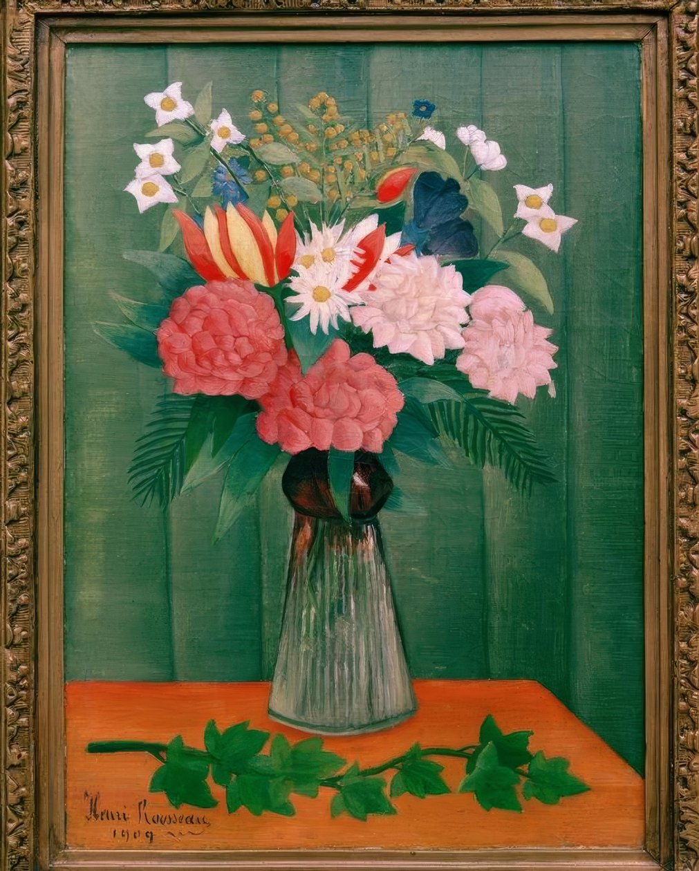 Virágcsokor a borostyán ágánál alkotó: Henri Rousseau