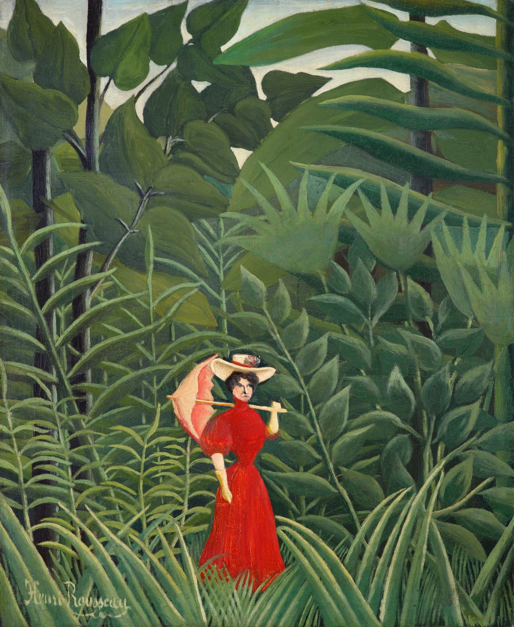 Piros ruhás nő az erdőben alkotó: Henri Rousseau