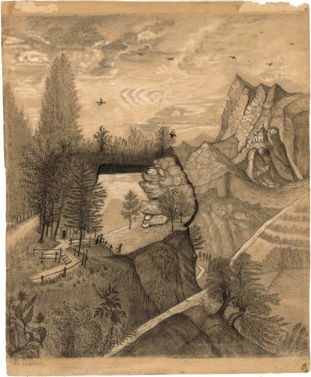 A hegyi faházba felkapaszkodó túrázók alkotó: Henri Rousseau