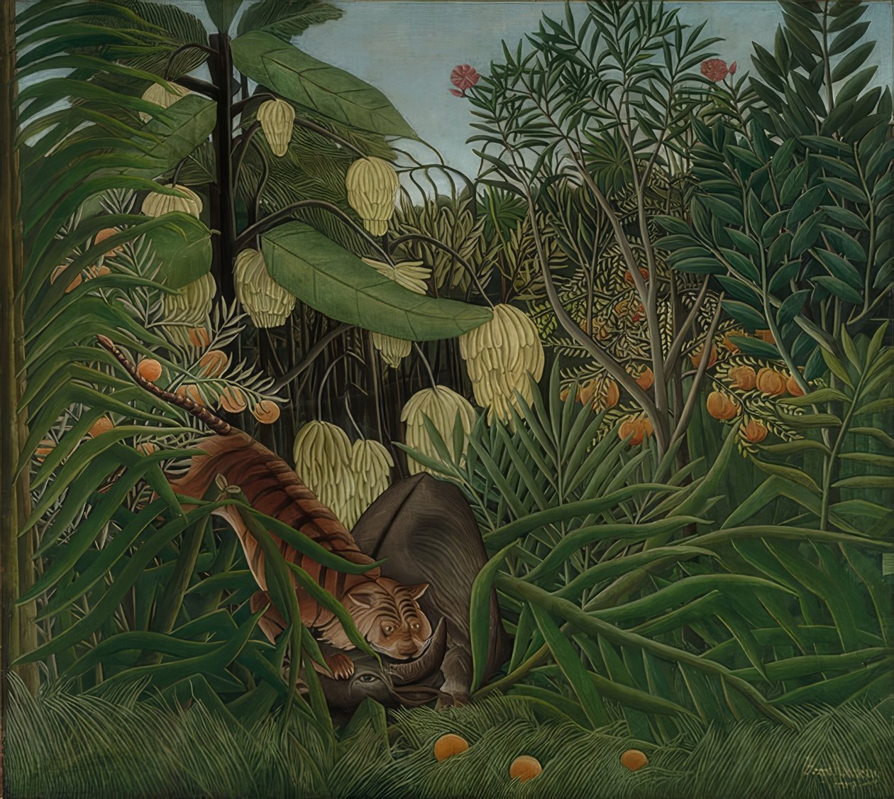 Harc egy tigris és egy bivaly között. 1908 alkotó: Henri Rousseau