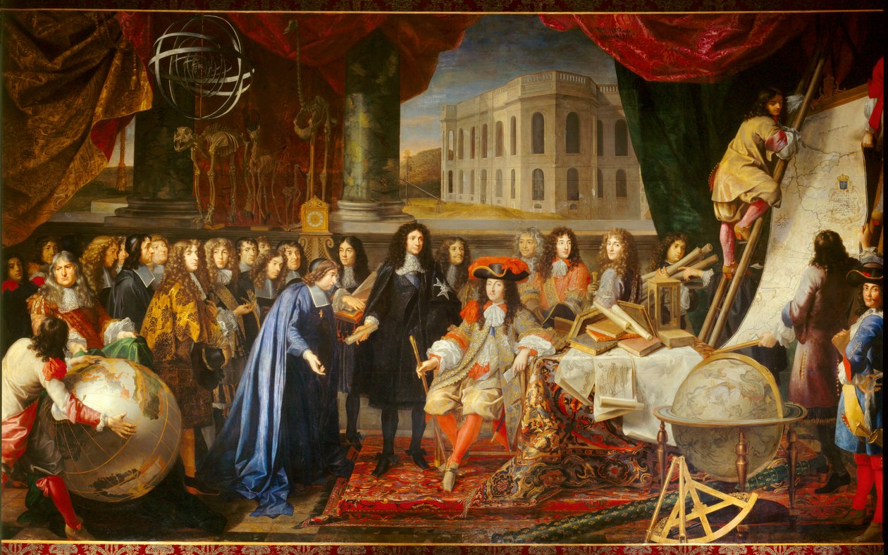 Colbert bemutatja a Királyi Tudományos Akadémia tagjait XIV. Lajosnak 1667-ben (olaj, vászon) alkotó: Henri Testelin