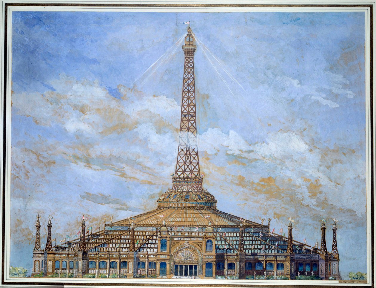 Az Eiffel-torony terve az 1900. évi egyetemes kiállításhoz Gouache, Henri Toussaint (1849-1911) 1900 V. 0,9x1,14 m Párizs, Muse d