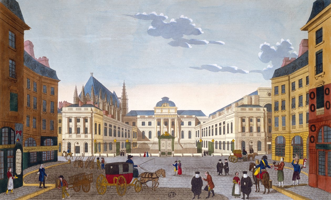 A Palais de Justice, 1815-20 körül (színes metszet) alkotó: Henri after Courvoisier Voisin