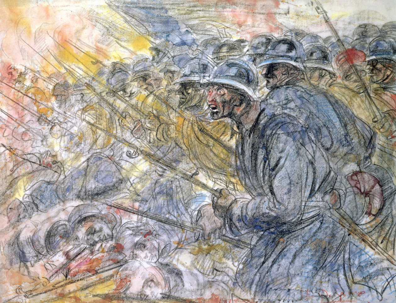 The Assault, Verdun (ceruza és WC papíron) alkotó: Henri de Groux