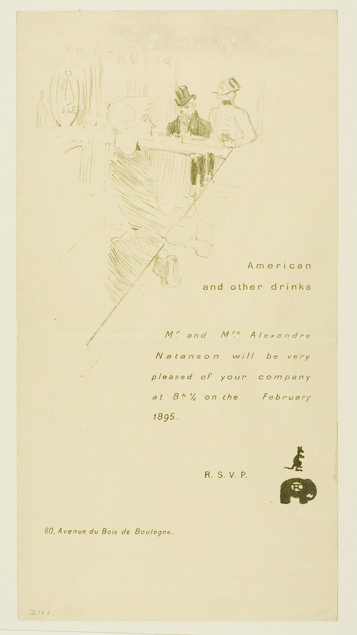 Meghívó Alexandre Natanson úr és Alexandre Natanson asszony részére alkotó: Henri de Toulouse-Lautrec