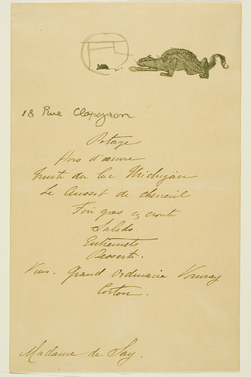 May Belfort által adott vacsora menüje alkotó: Henri de Toulouse-Lautrec