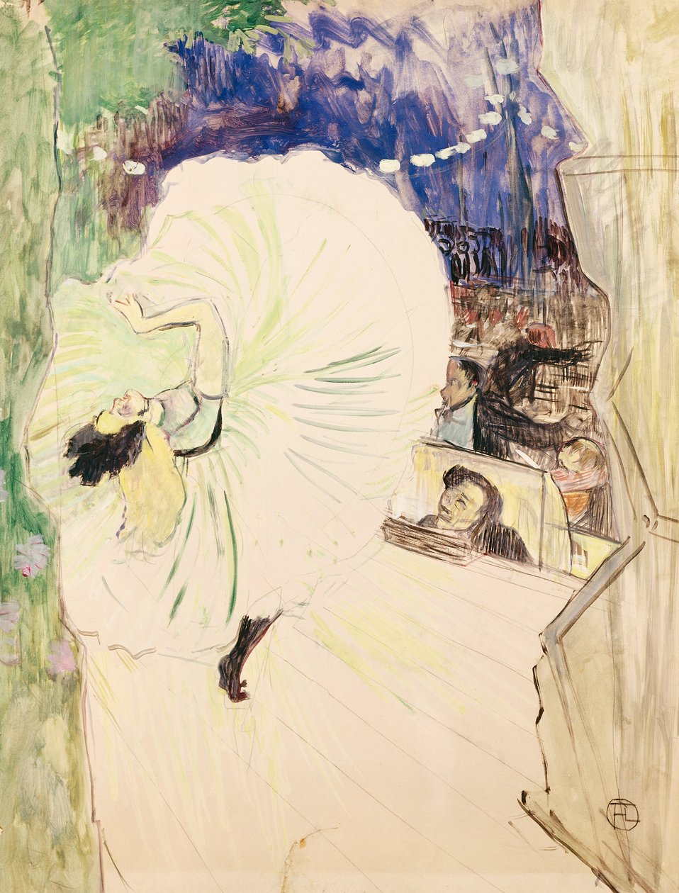 Kerék, táncos a színpadon, illusztráció a "Le Plaisir a Paris"-hoz alkotó: Henri de Toulouse Lautrec