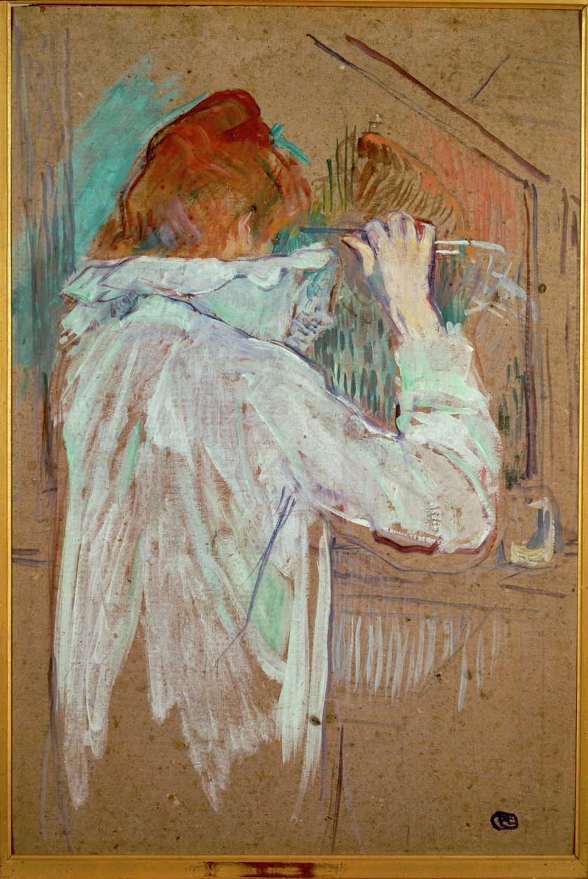 Woman curling her hair (festmény vászonra) alkotó: Henri de Toulouse-Lautrec