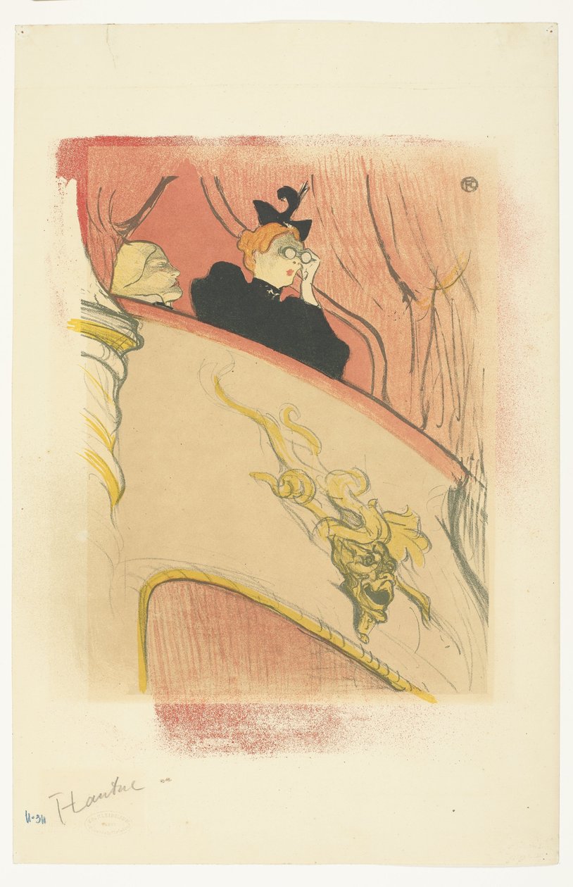 "La Loge au Mascaron doré" (A doboz az aranyozott maszkkal) Nő operaszemüveggel az erkélyen a színházban La Loge au mascaron doré alkotó: Henri de Toulouse Lautrec (signed by artist)