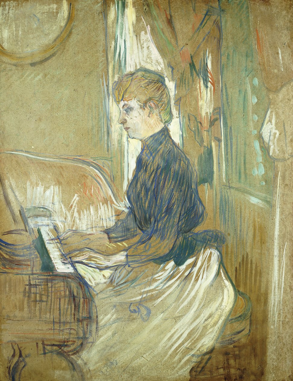 A zongoránál Madame Juliette Pascal a Chateau de Malrome szalonjában; A zongoránál Madame Juliette Pascal a Chateau de Malrome szalonjában, 1896 alkotó: Henri de Toulouse Lautrec