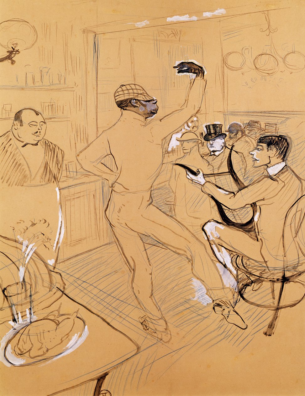 Chocolat Dancing, 1896 (toll, tinta és színes ceruza papíron) alkotó: Henri de Toulouse Lautrec
