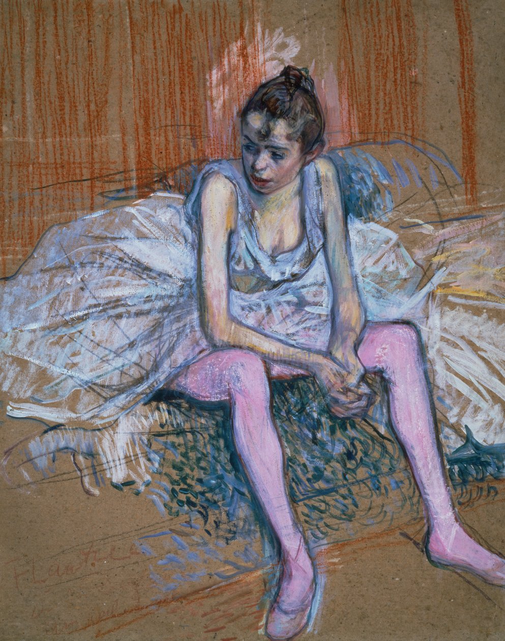 Táncosnő rózsaszín harisnyával, 1890 (pasztell a fedélzeten) alkotó: Henri de Toulouse Lautrec