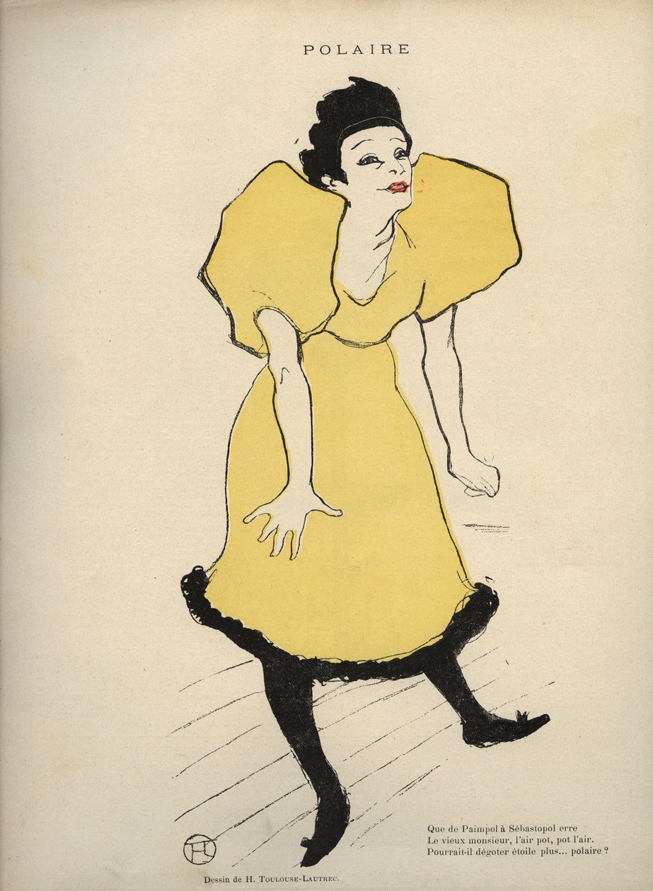 Henri de Toulouse Lautrec rajza, amely a „” Polart” (La Singer Polaire) képviseli a Le Rire-ben – A humoristique folyóirat szombaton jelent meg – 1895. február 23-i 16. szám – alkotó: Henri de Toulouse Lautrec