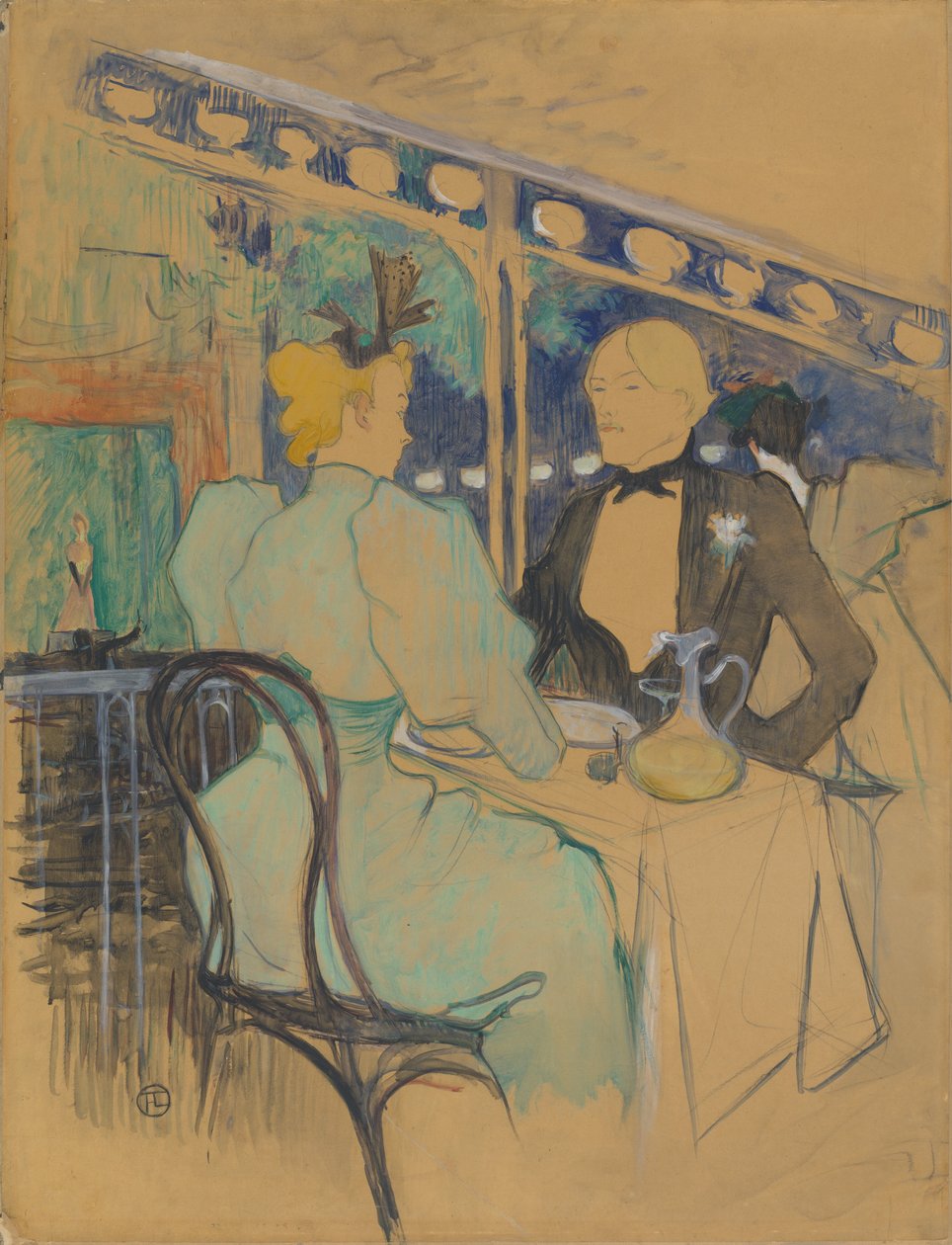 Divatos emberek a Les Ambassadeurs Aux Ambassadeurs-ben: Gens Chic, 1893. alkotó: Henri de Toulouse Lautrec