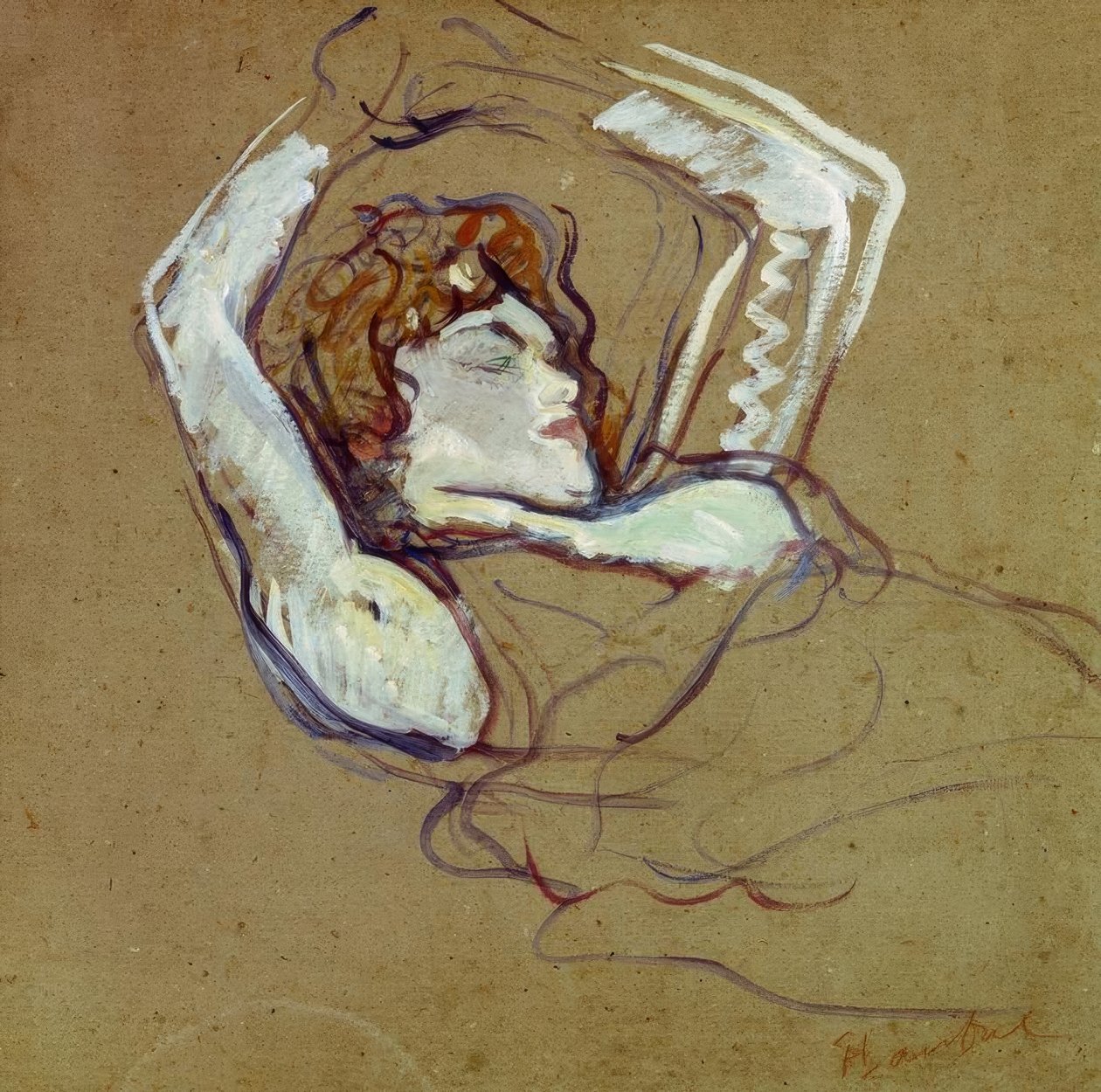 Nő a hátán fekve felemelt karral alkotó: Henri de Toulouse Lautrec