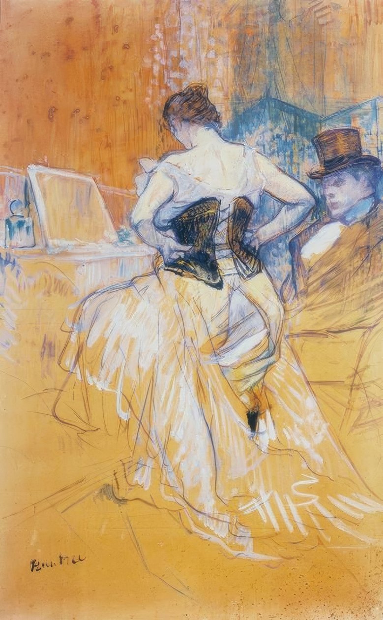 Fűzőjét felhúzó nő, hódításon megy keresztül alkotó: Henri de Toulouse Lautrec