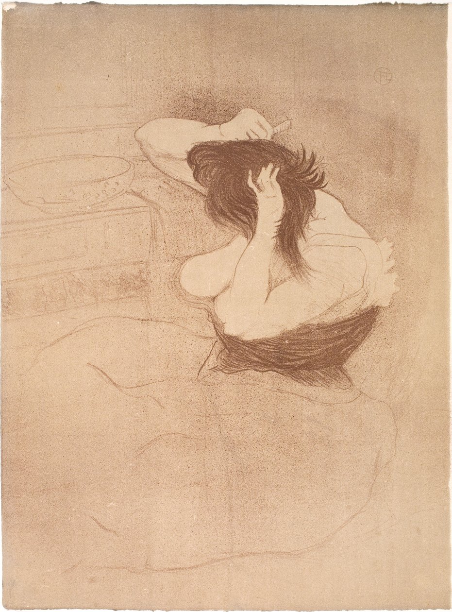 Haját fésülködő nő, frizura alkotó: Henri de Toulouse Lautrec
