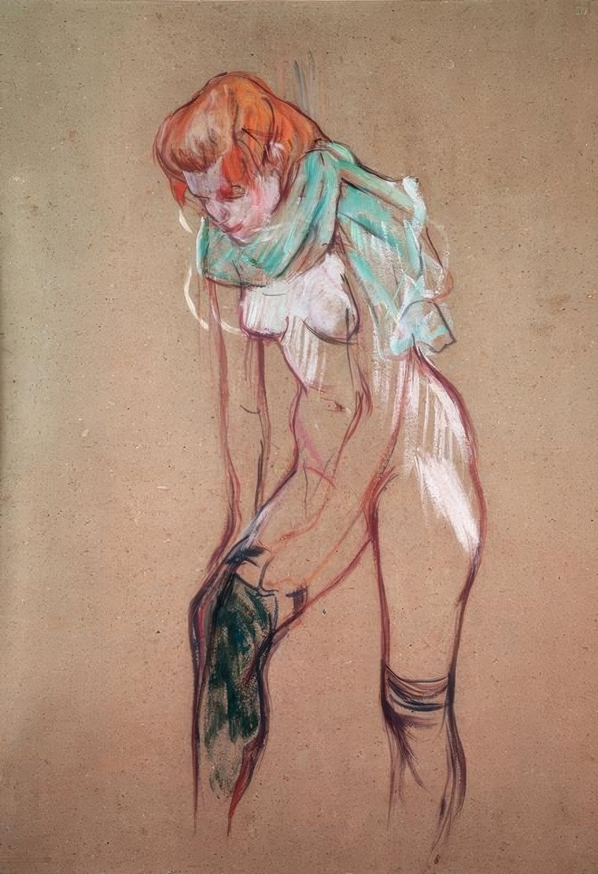 Harisnyát húzó nő alkotó: Henri de Toulouse Lautrec