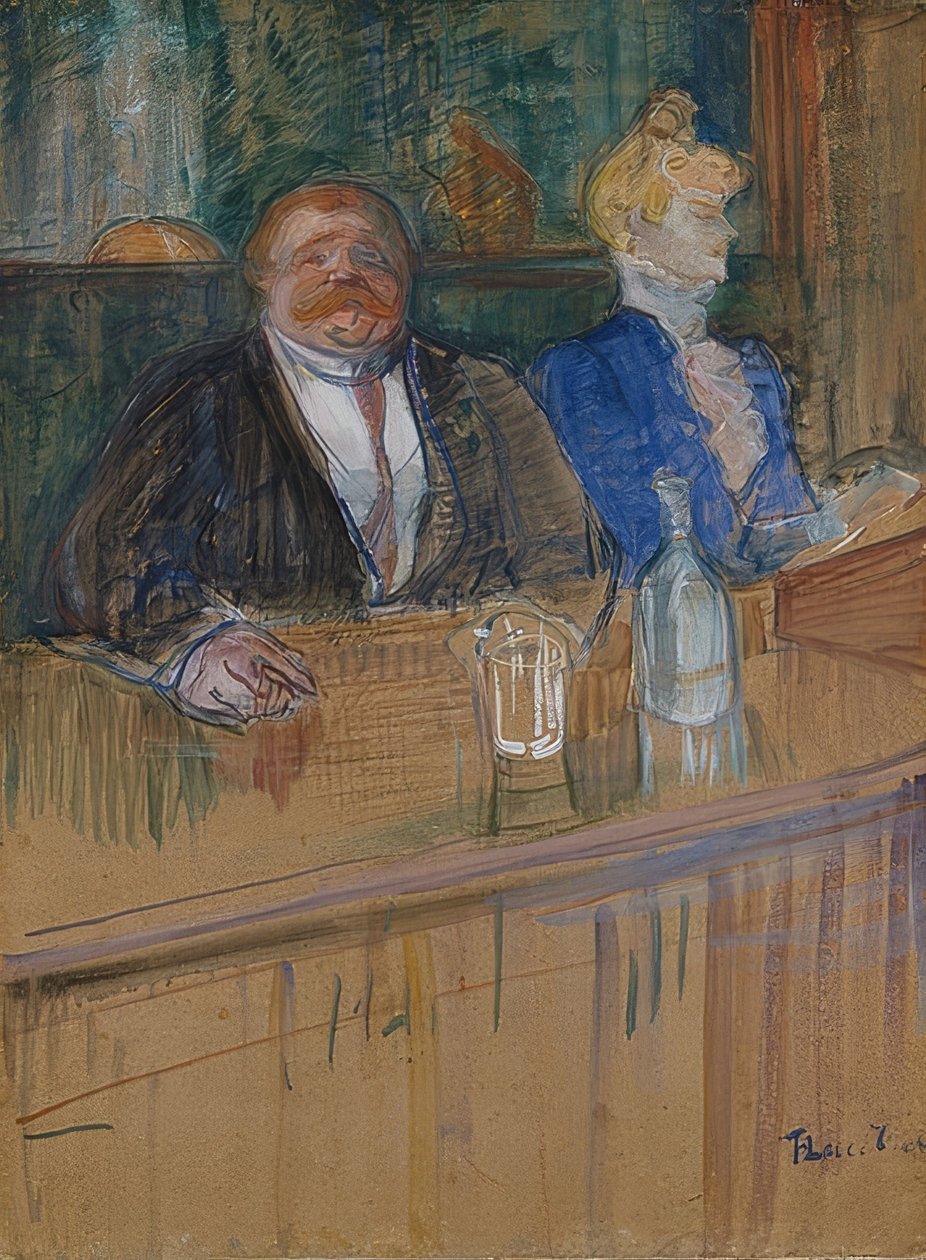A kávézóban. A főnök és a fehérített pénztáros. (Au café: le patron et la caissière chlorotique). 1898 alkotó: Henri de Toulouse Lautrec