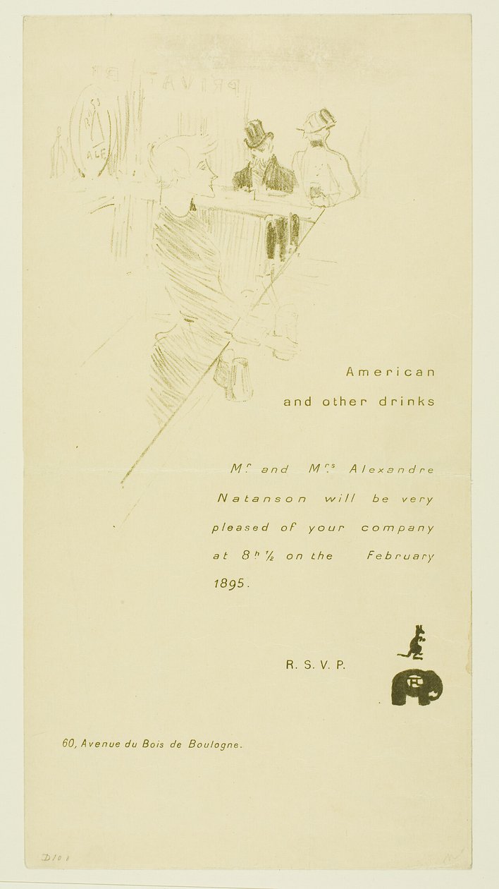 Meghívó Alexandre Natanson úr és Alexandre Natanson asszony részére alkotó: Henri de Toulouse Lautrec