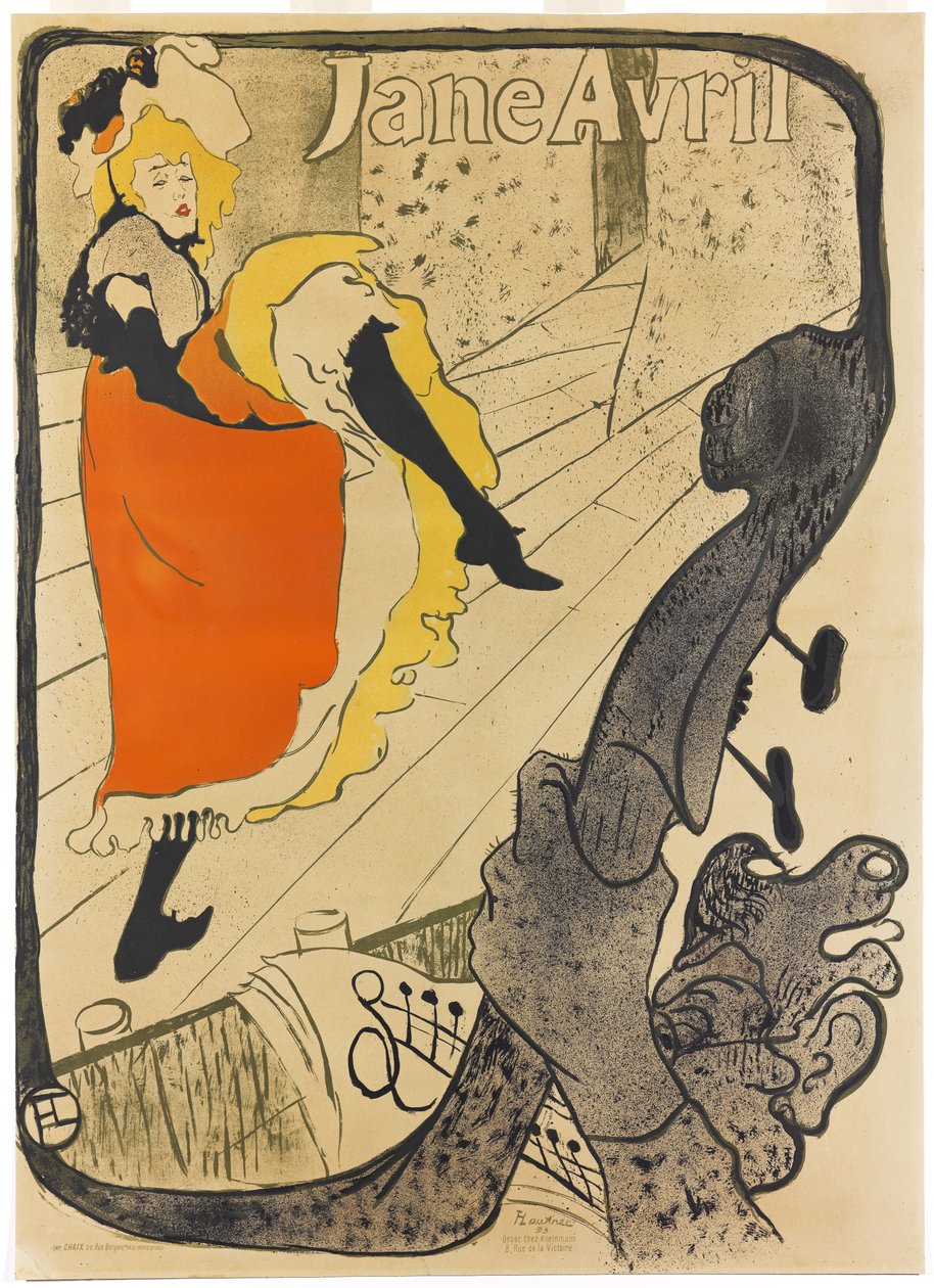 Jane Avril, 1893 (ecset és fröcskölés litográfia, öt színben nyomtatva papírra) alkotó: Henri de Toulouse Lautrec