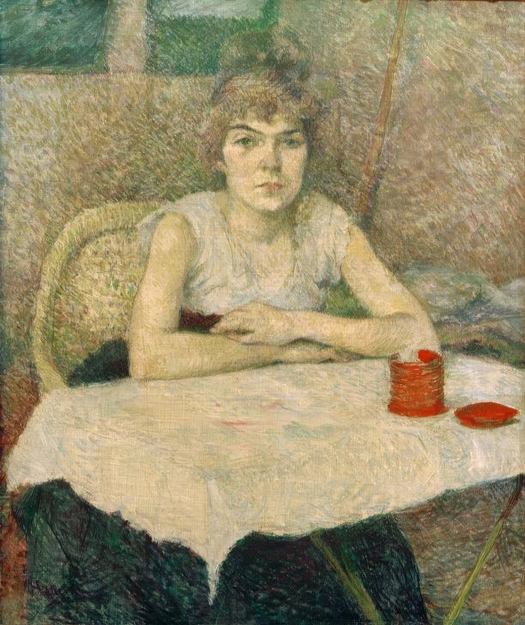 Fiatal nő az asztalnál, poudre de riz alkotó: Henri de Toulouse Lautrec