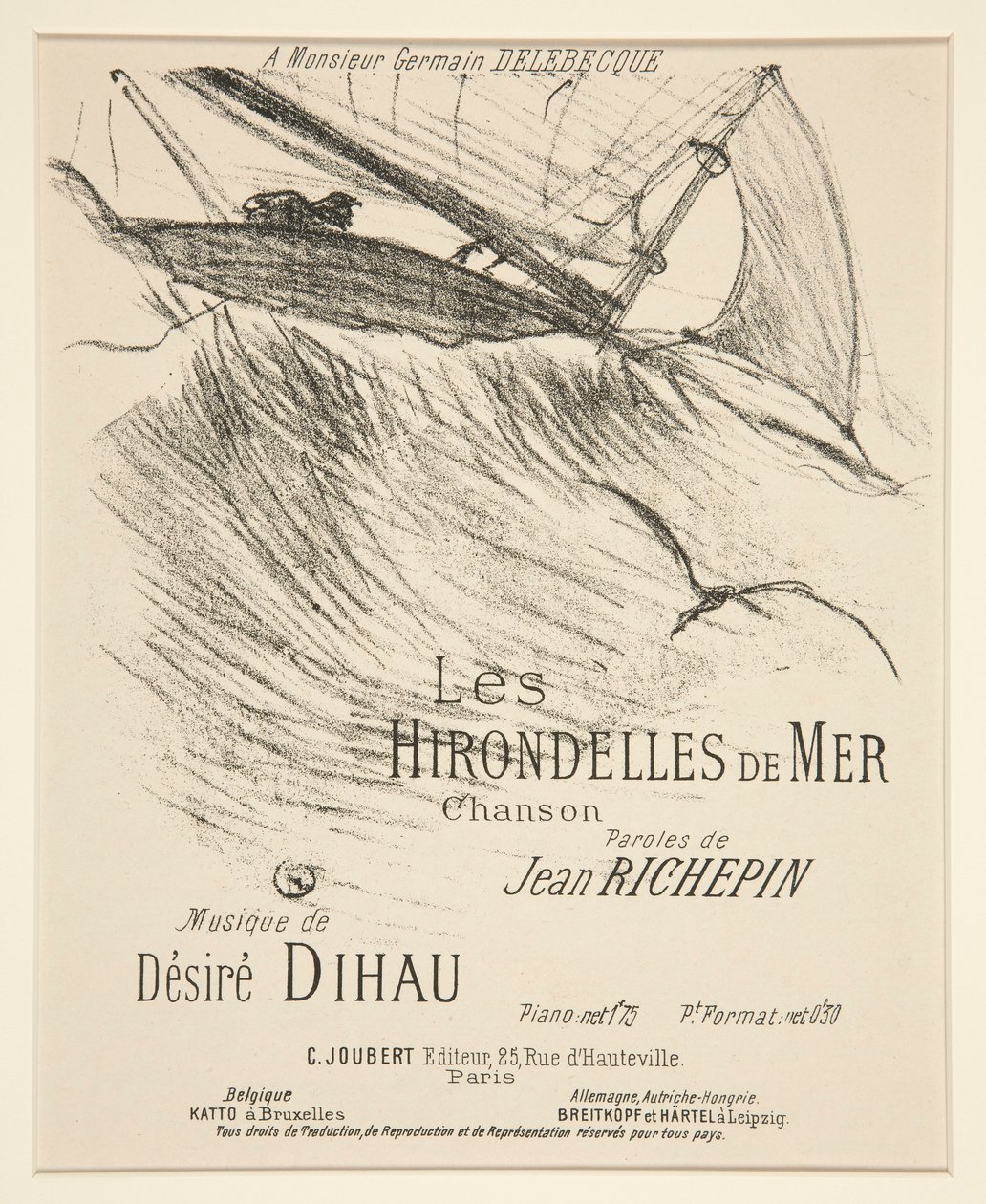 LES HIRONDELLES DE MER - Borítólap nyomtatott zenei kompozícióhoz (Richepin verse, Dihau zenéjére) alkotó: Henri de Toulouse Lautrec