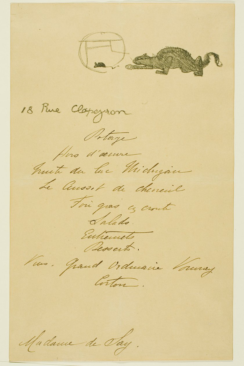May Belfort által adott vacsora menüje alkotó: Henri de Toulouse Lautrec