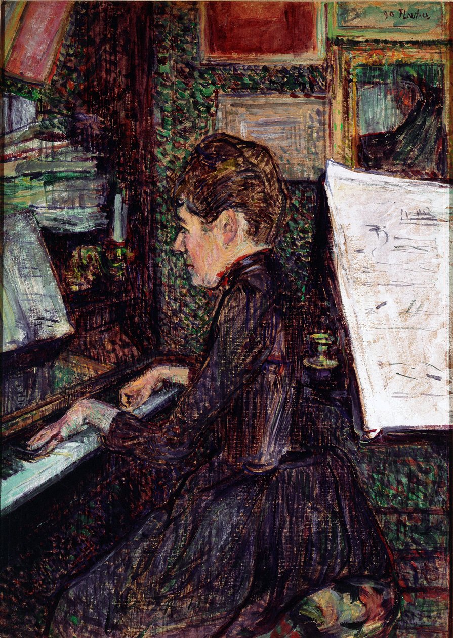 Dihau kisasszony a zongorán. Henri de Toulouse-Lautrec festménye (Toulouse Lautrec alkotó: Henri de Toulouse Lautrec