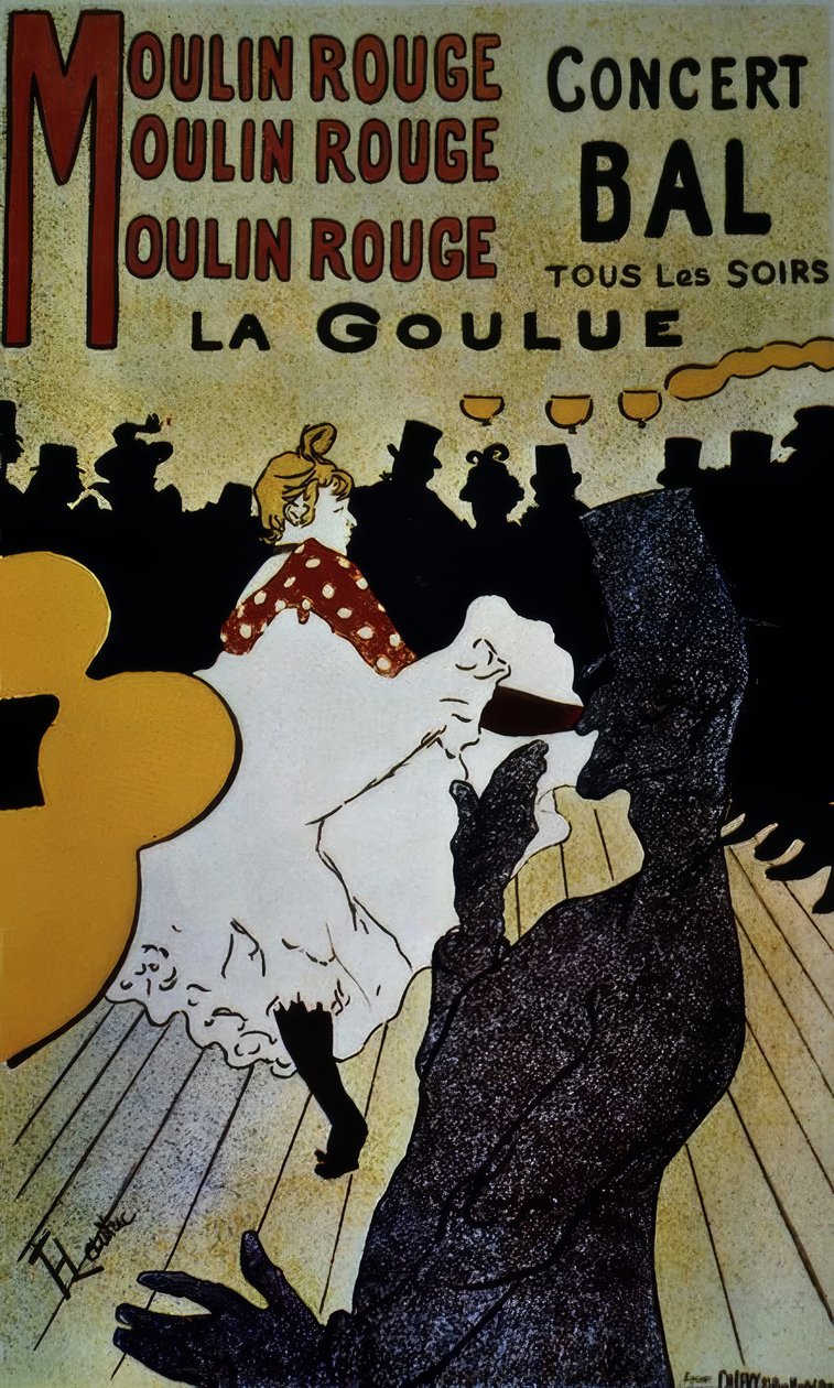 Moulin Rouge: La Goulue - 1891 - 191 × 117 cm - színes litográfia alkotó: Henri de Toulouse Lautrec