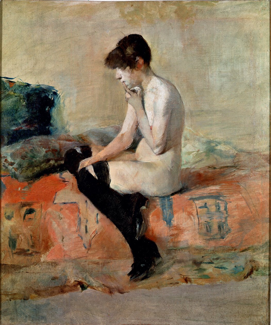 Akt tanulmány. Meztelen nő ül a kanapén. Henri de Toulouse-Lautrec festménye (Toulouse Lautrec alkotó: Henri de Toulouse Lautrec
