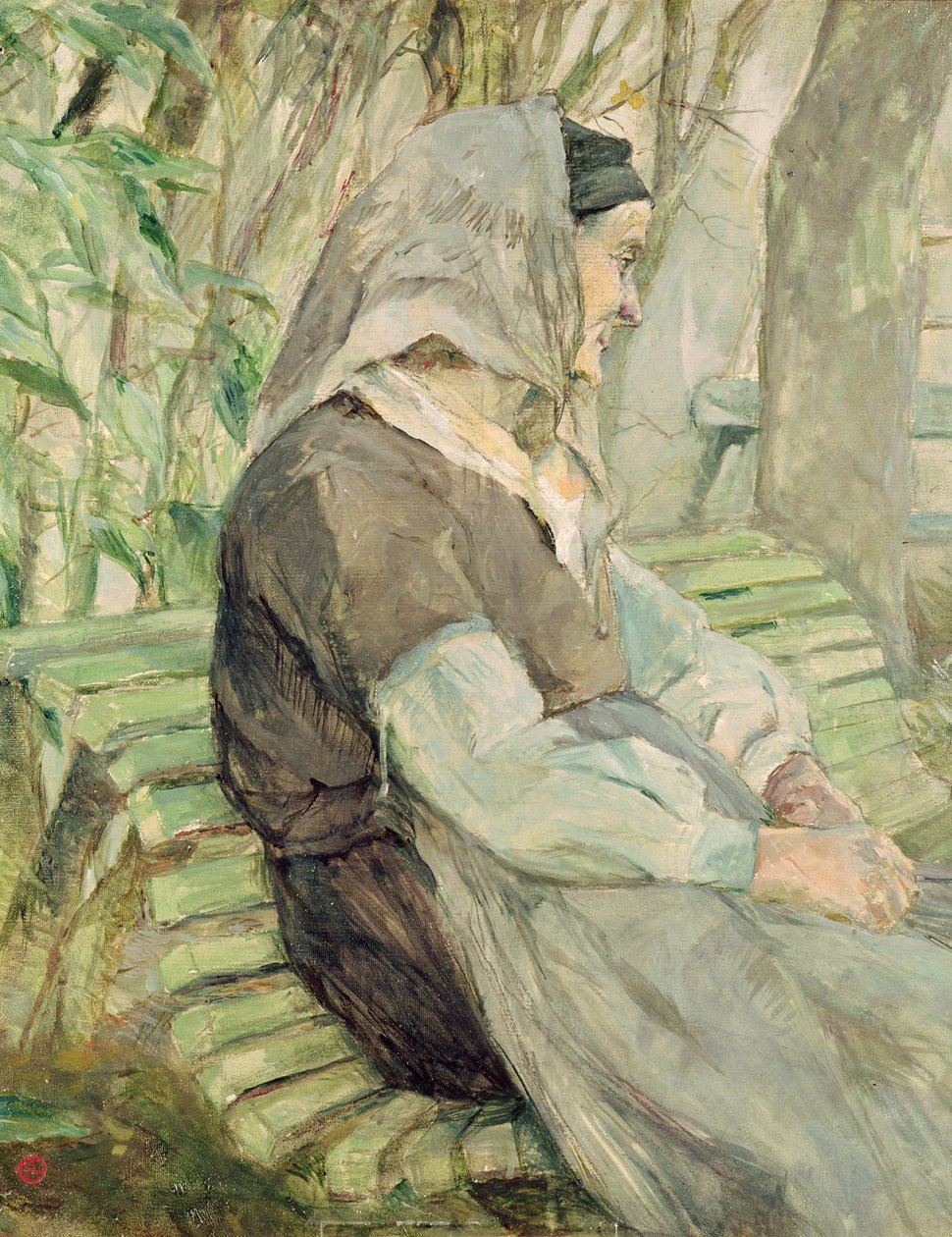 Öregasszony ül egy padon Celleyranban alkotó: Henri de Toulouse Lautrec